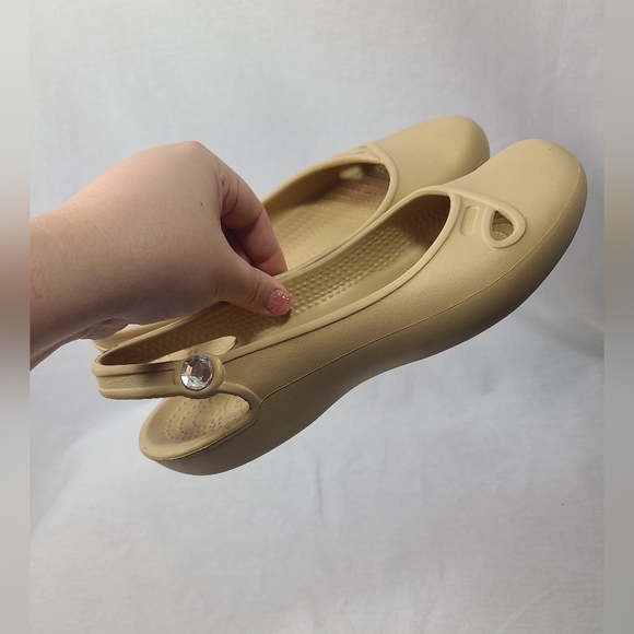 Crocs Olivia Gold Beige Croslite Slingback Jeweled Flats Women 7 - Picture 5 of 10